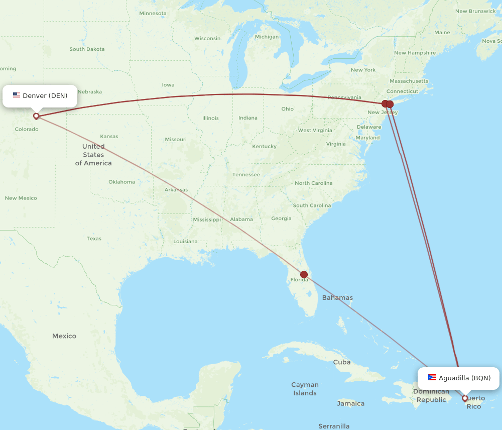 BQN-DEN flight routes