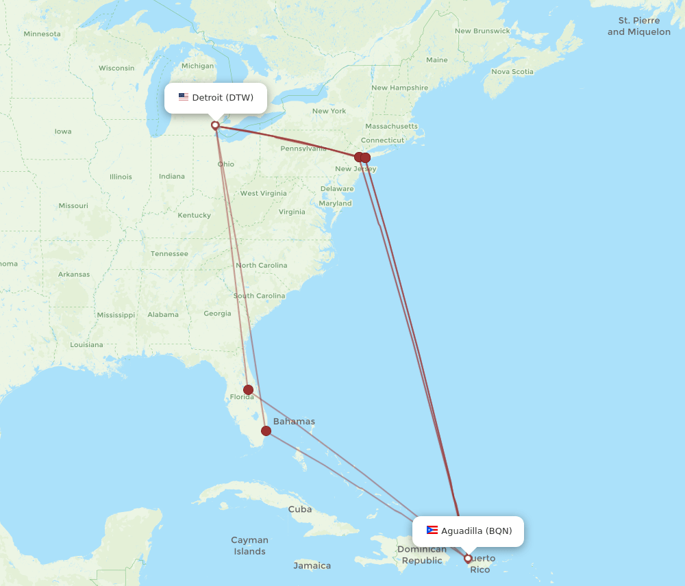 BQN-DTW flight routes