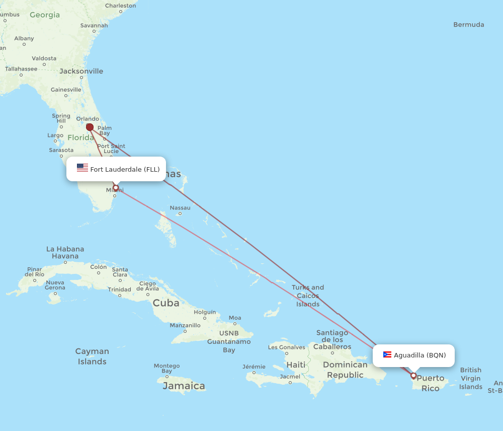 BQN to FLL flights and routes map