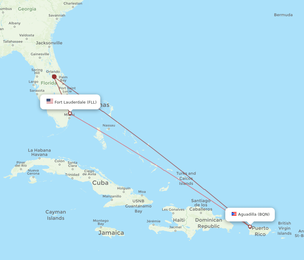 Aguadilla - Fort Lauderdale route map and flight paths