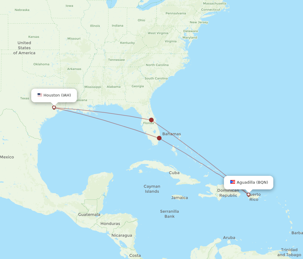 BQN to IAH flights and routes map