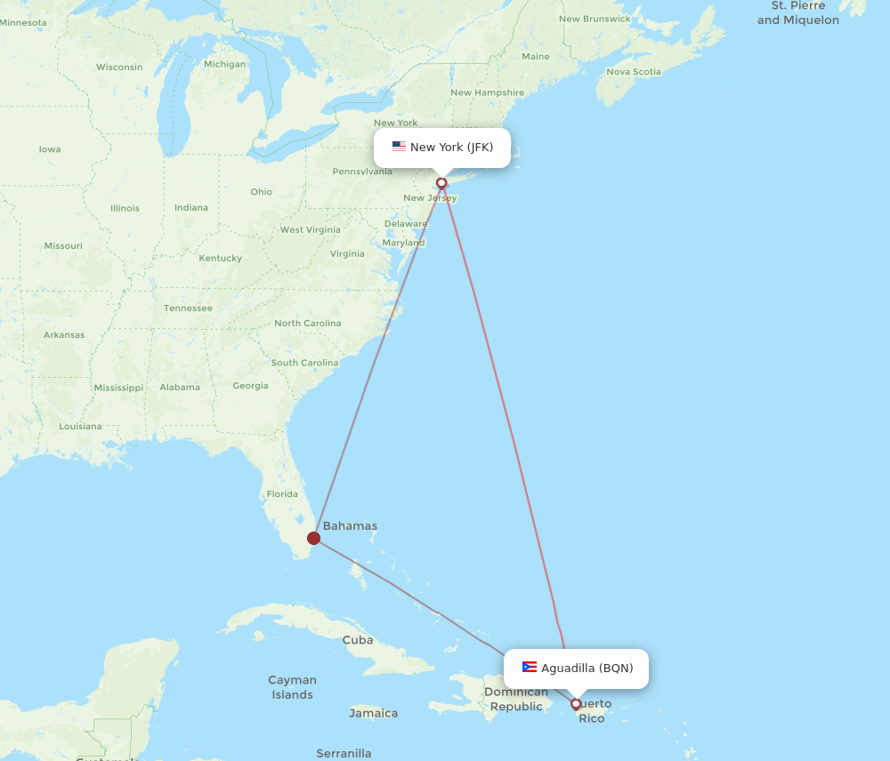 BQN-JFK flight routes