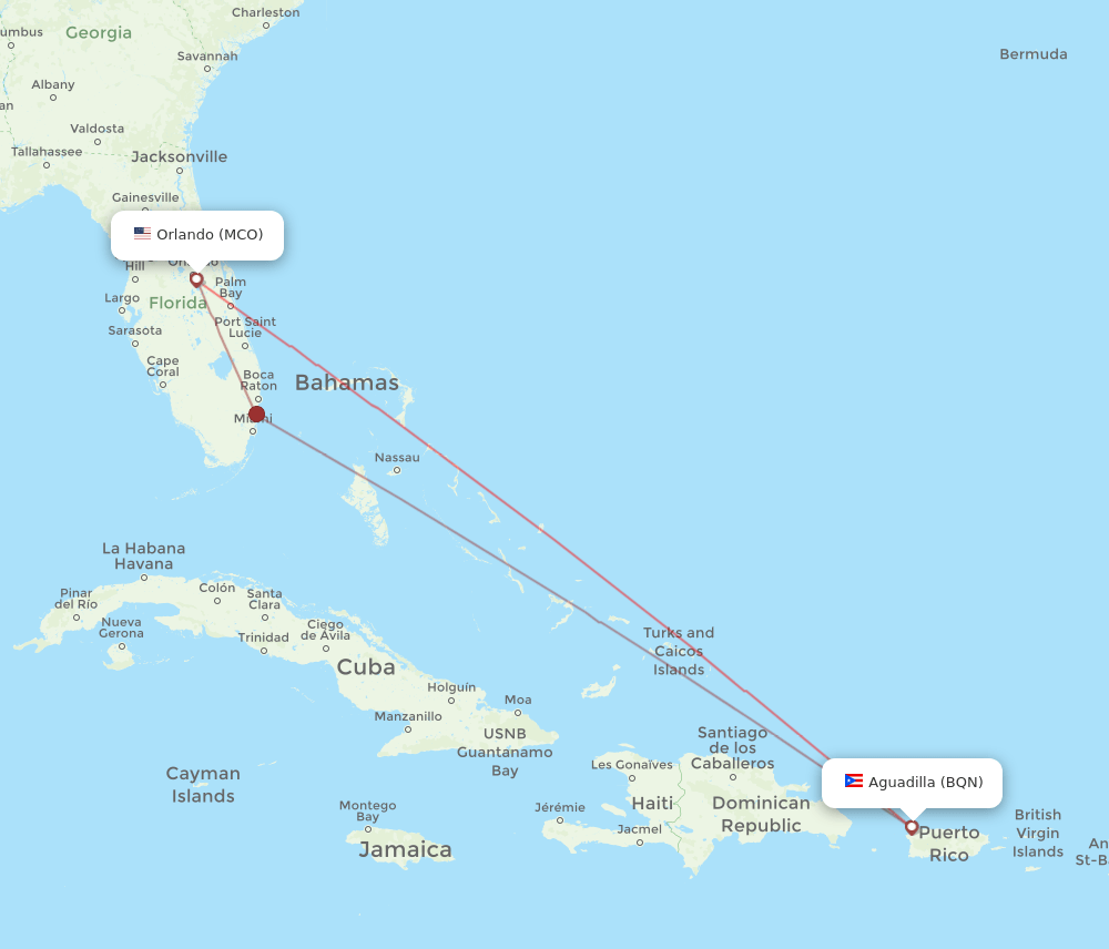 BQN to MCO flights and routes map