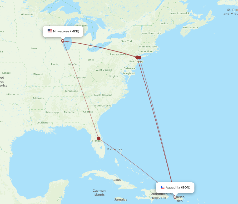 BQN-MKE flight routes