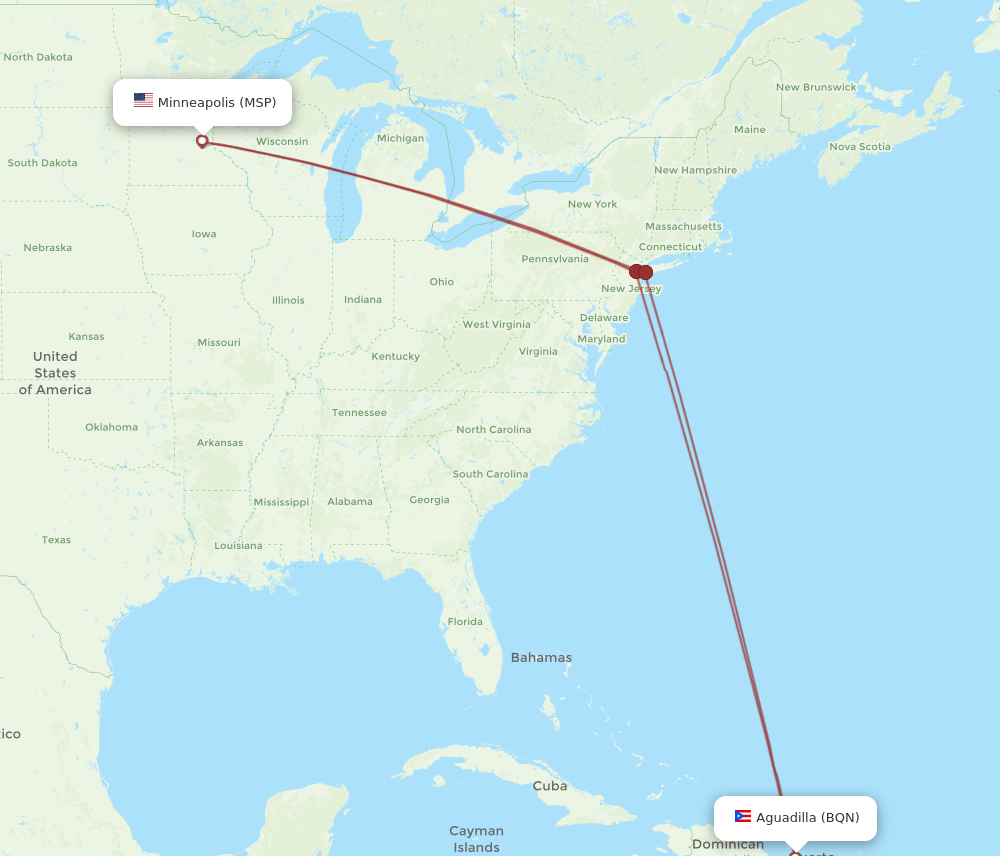 BQN-MSP flight routes