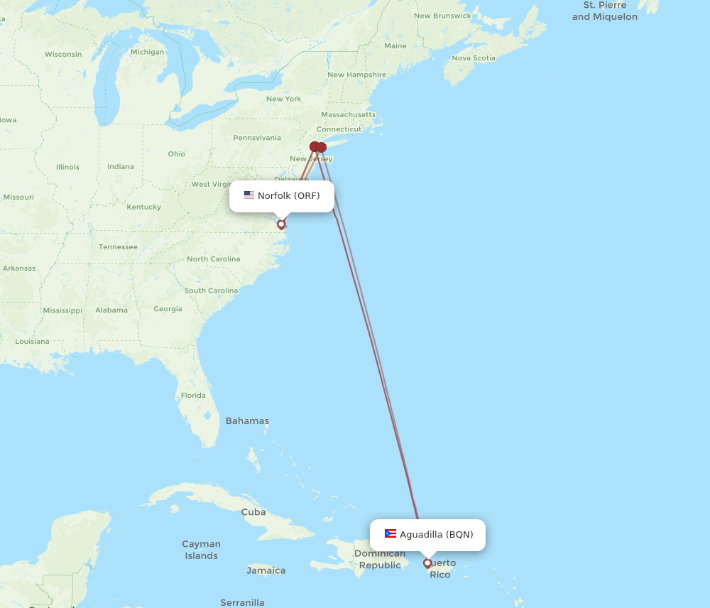 BQN-ORF flight routes