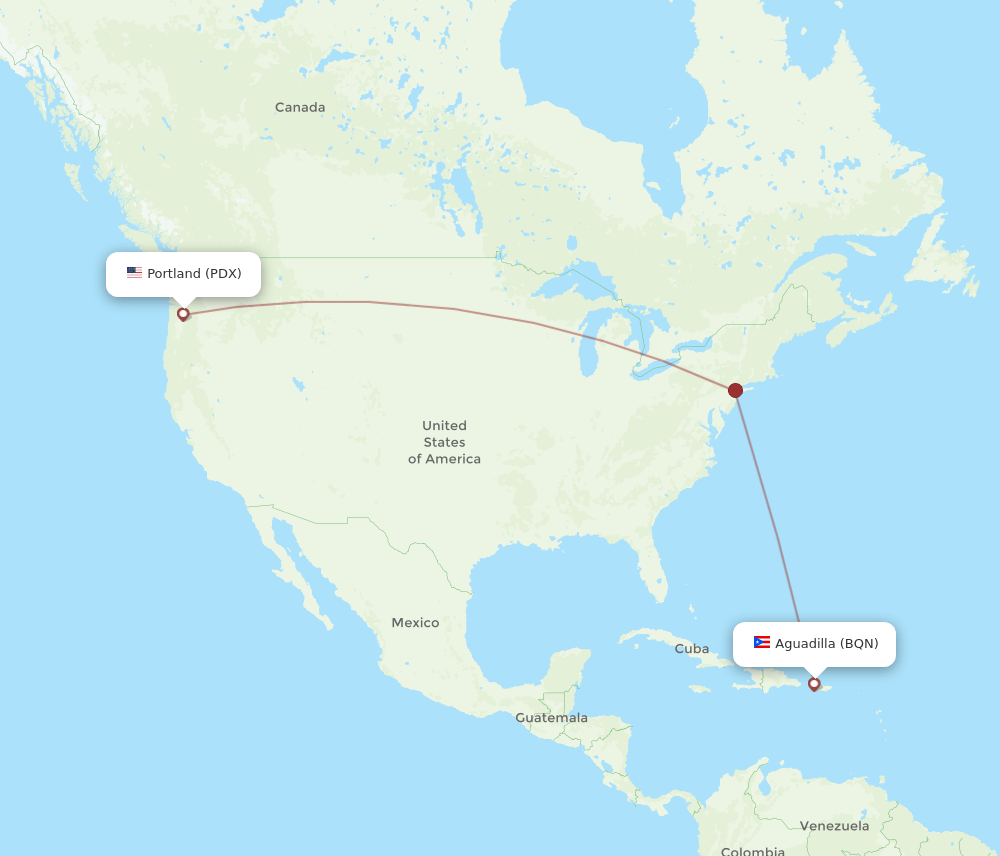 BQN to PDX flights and routes map