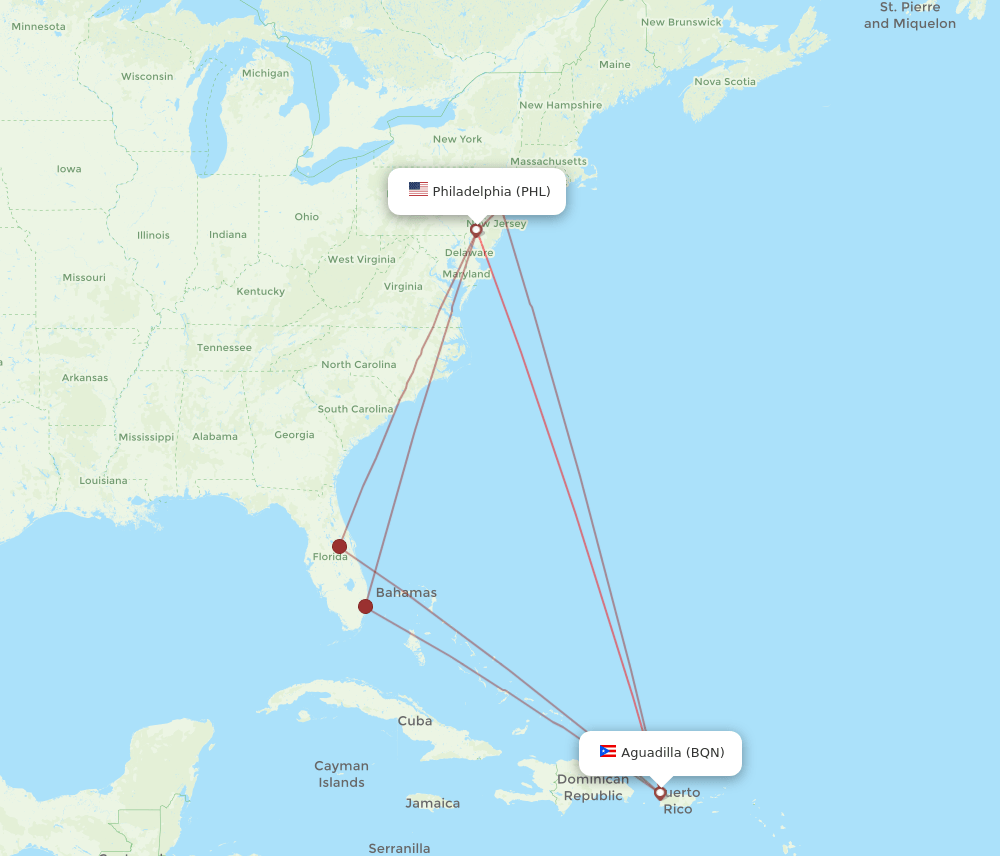 BQN-PHL flight routes