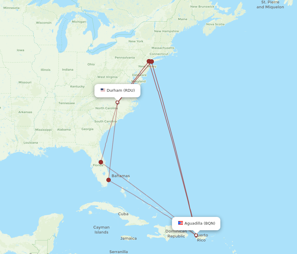 BQN-RDU flight routes