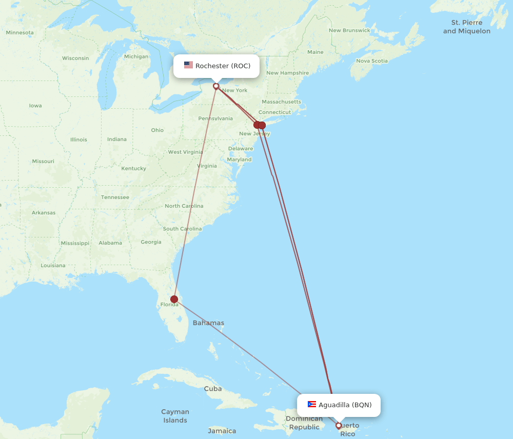 BQN-ROC flight routes