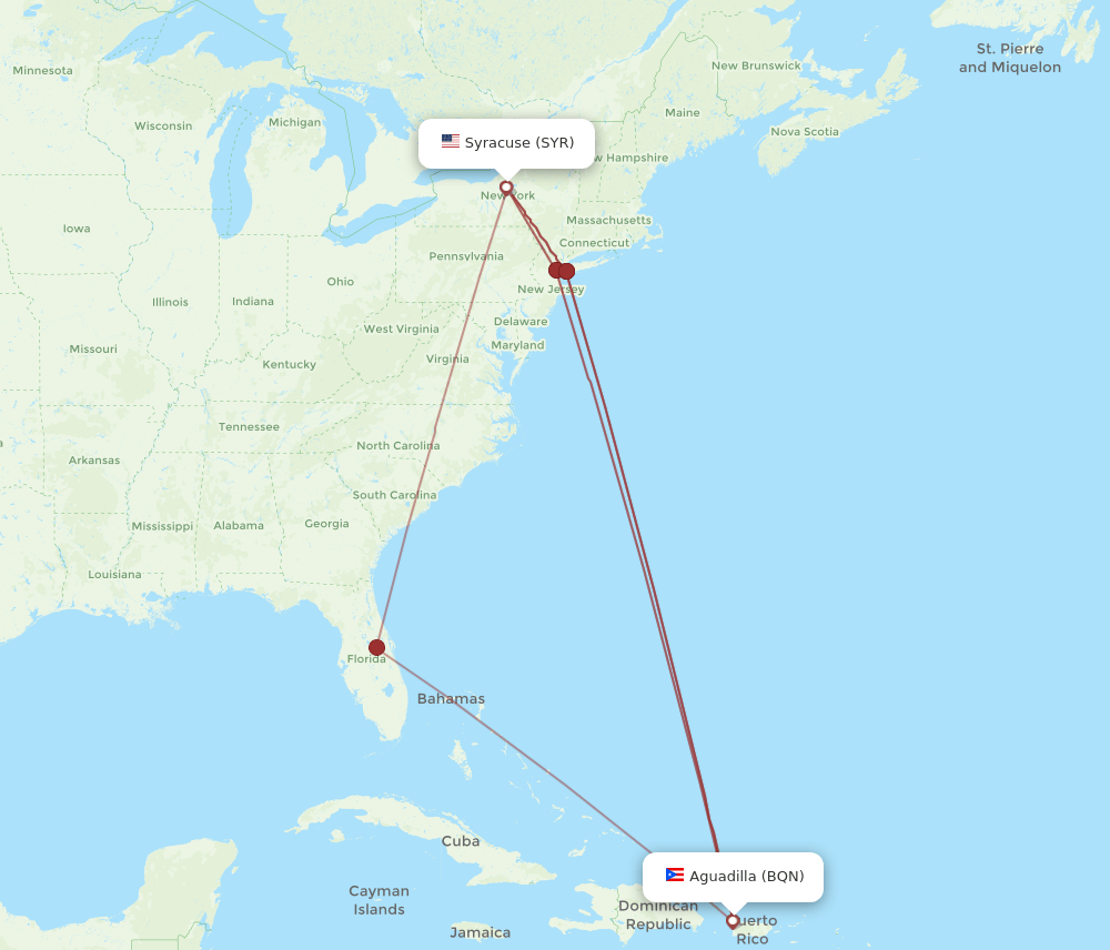 BQN-SYR flight routes