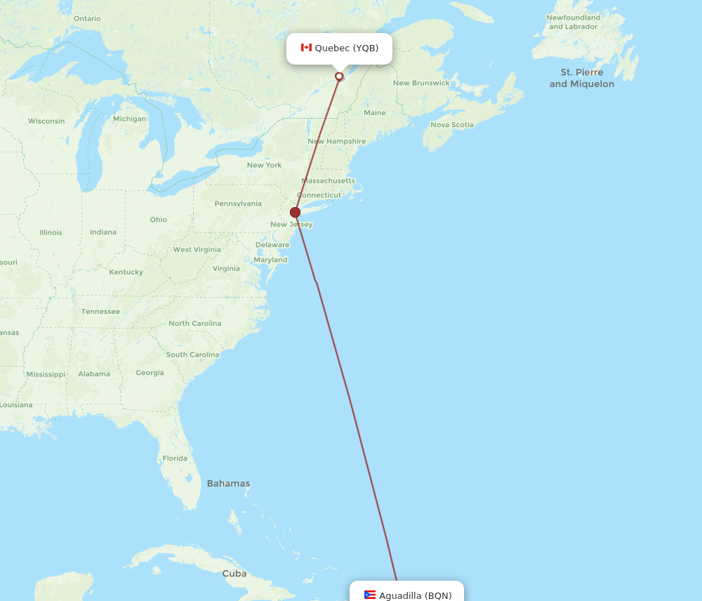 BQN to YQB flights and routes map
