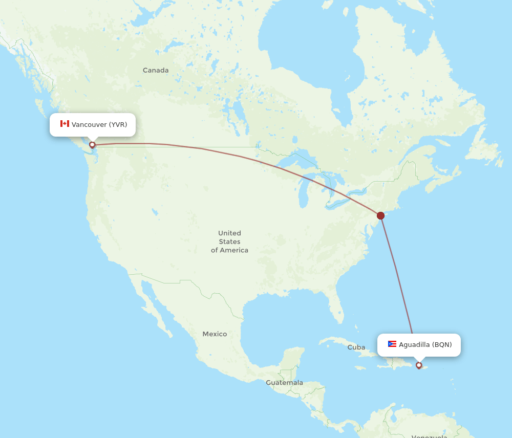 Vancouver - Aguadilla route map and flight paths