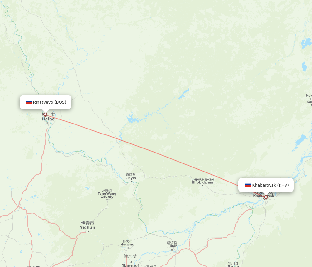 Blagoveschensk - Khabarovsk route map and flight paths