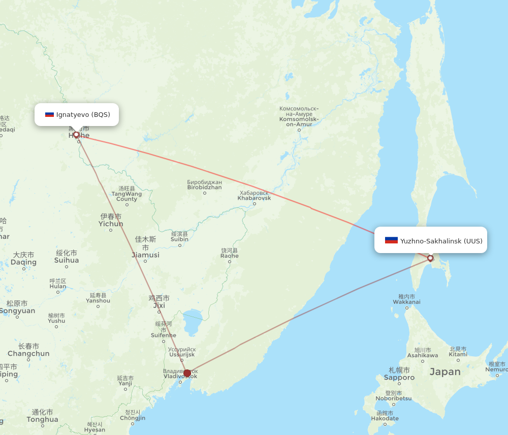 BQS to UUS flights and routes map