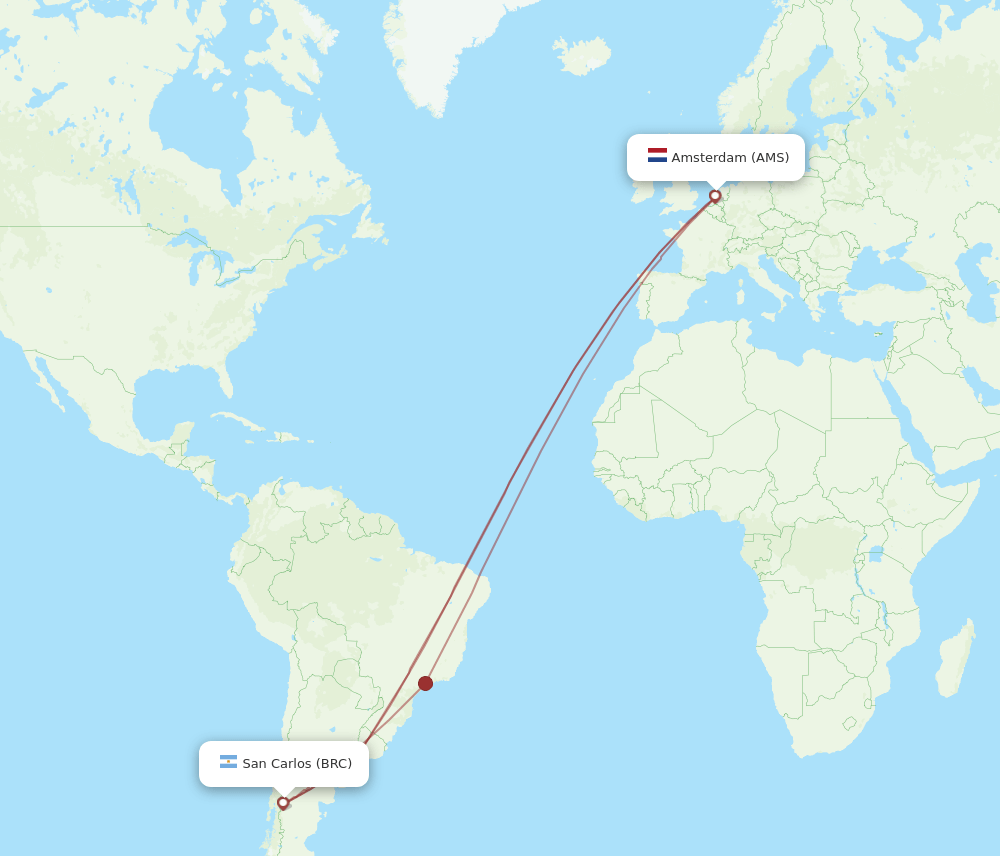 BRC-AMS flight routes
