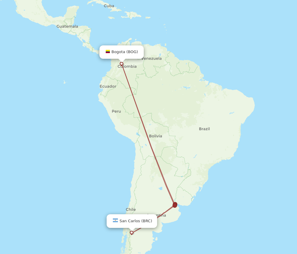 BRC to BOG flights and routes map