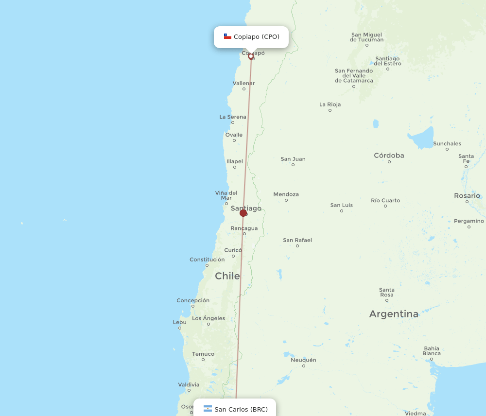 Copiapo - San Carlos de Bariloche route map and flight paths