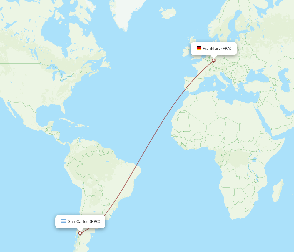 Frankfurt - San Carlos de Bariloche route map and flight paths