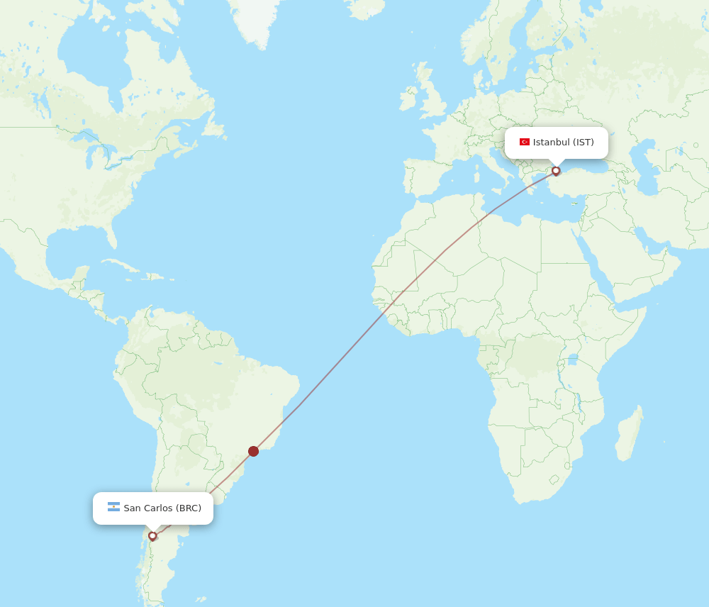 Istanbul - San Carlos de Bariloche route map and flight paths