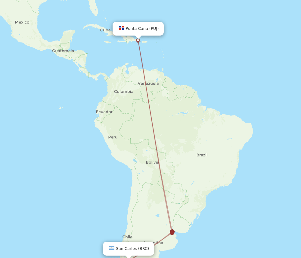 BRC to PUJ flights and routes map