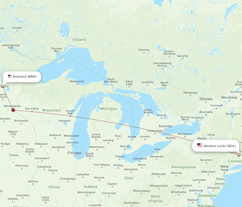 BRD-BDL flight routes