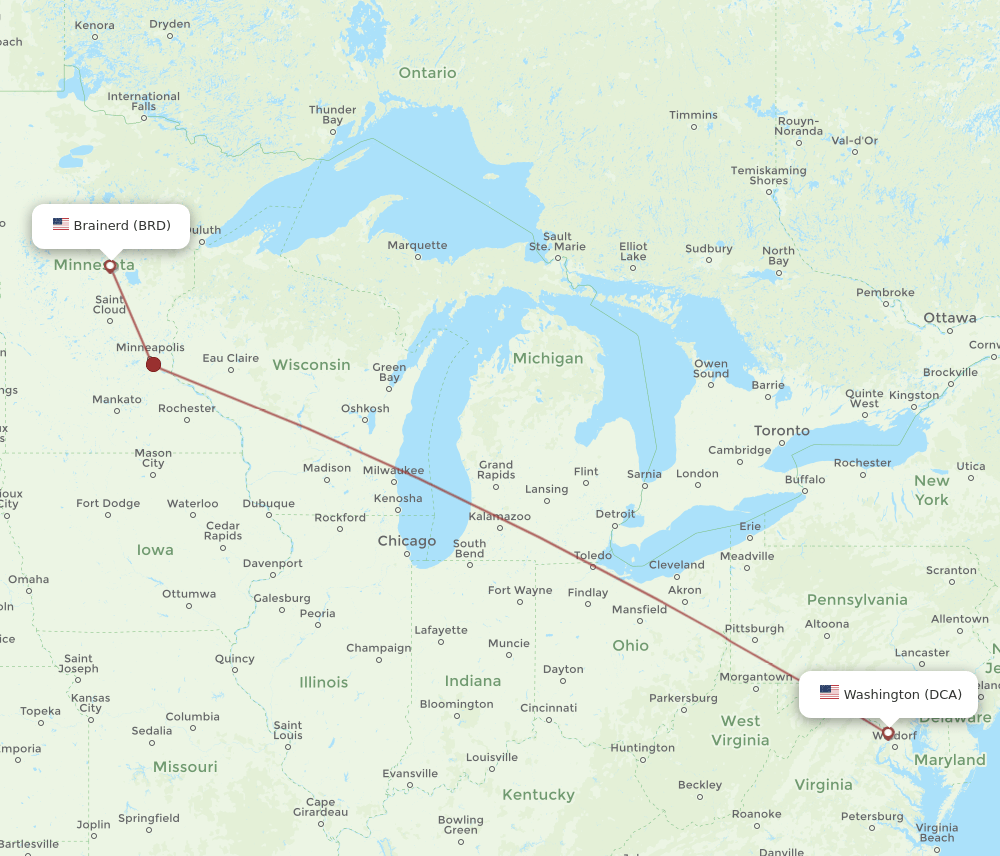 BRD-DCA flight routes