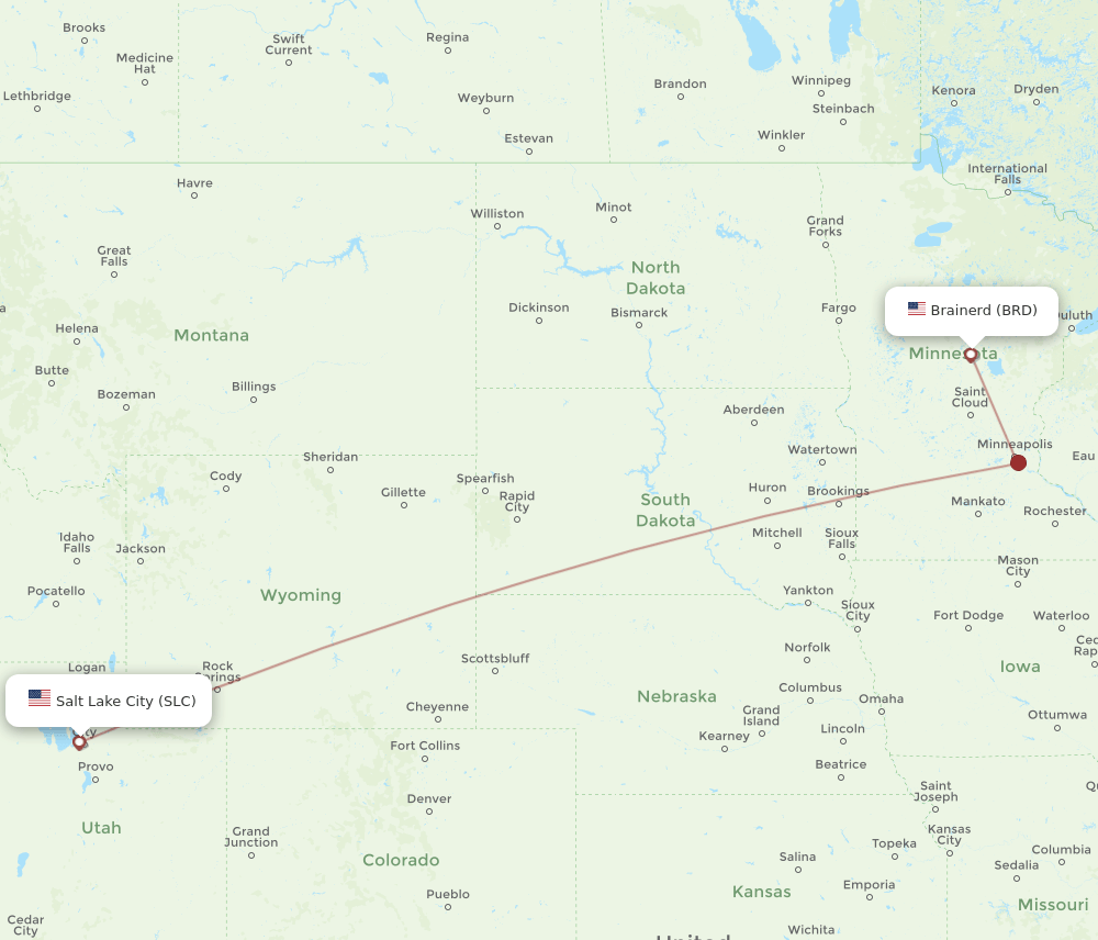 BRD to SLC flights and routes map