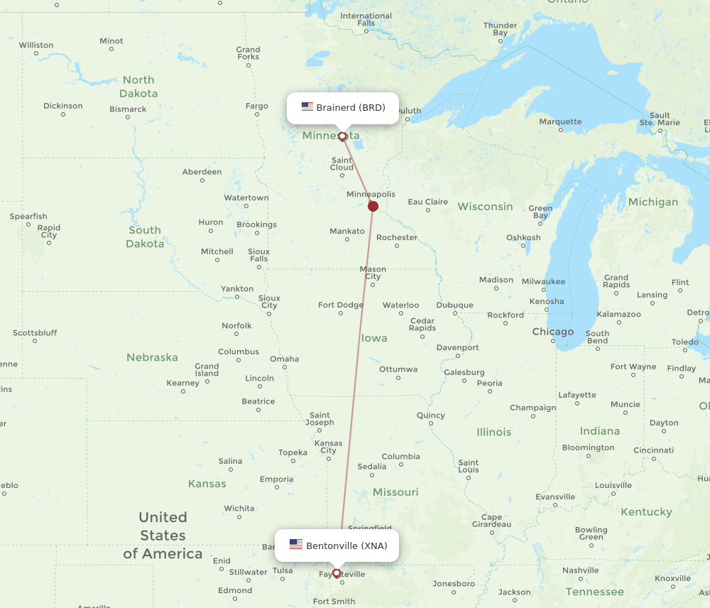 BRD-XNA flight routes