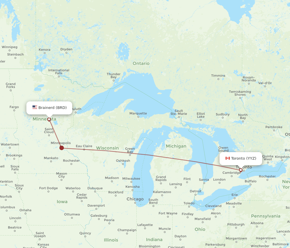 BRD-YYZ flight routes