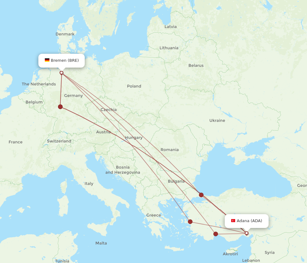 BRE to ADA flights and routes map