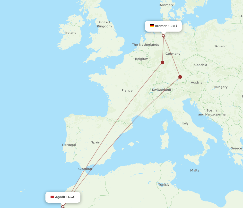 BRE-AGA flight routes
