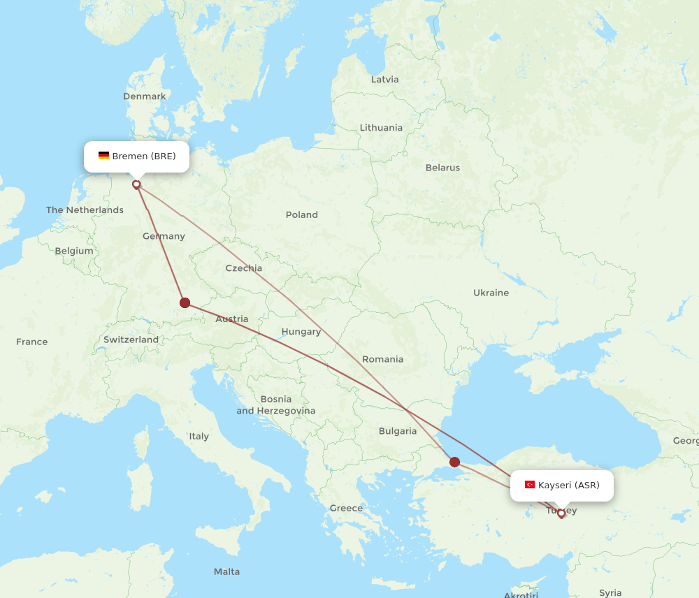 BRE to ASR flights and routes map