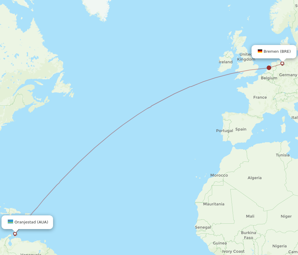 BRE-AUA flight routes