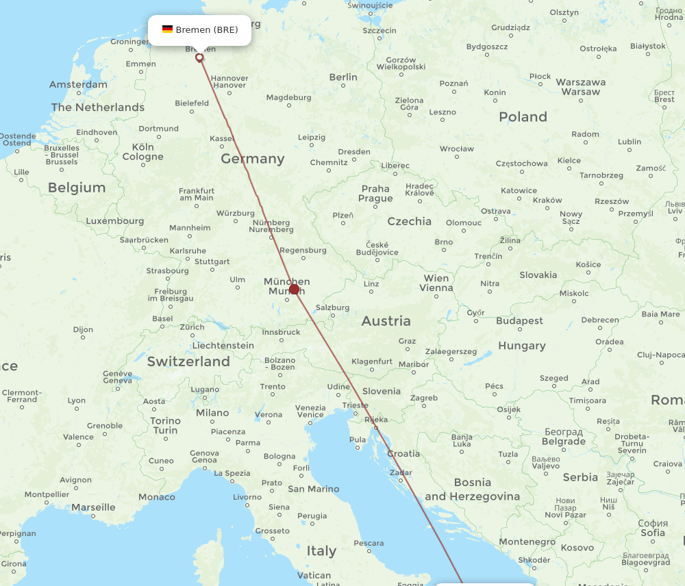 Brindisi - Bremen route map and flight paths