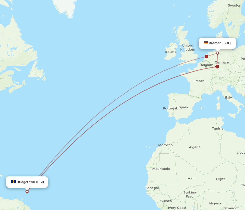 BRE-BGI flight routes