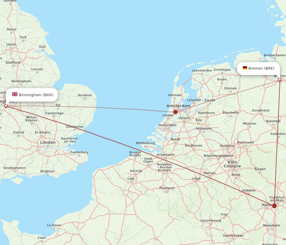 BRE to BHX flights and routes map