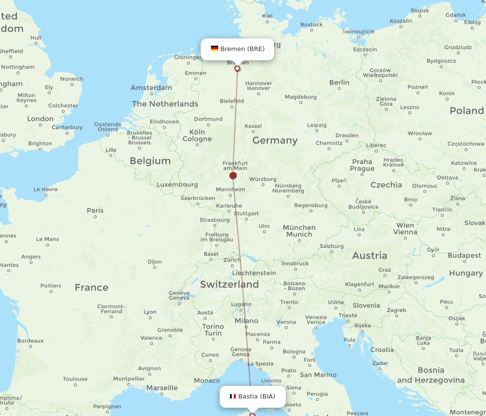 BRE to BIA flights and routes map