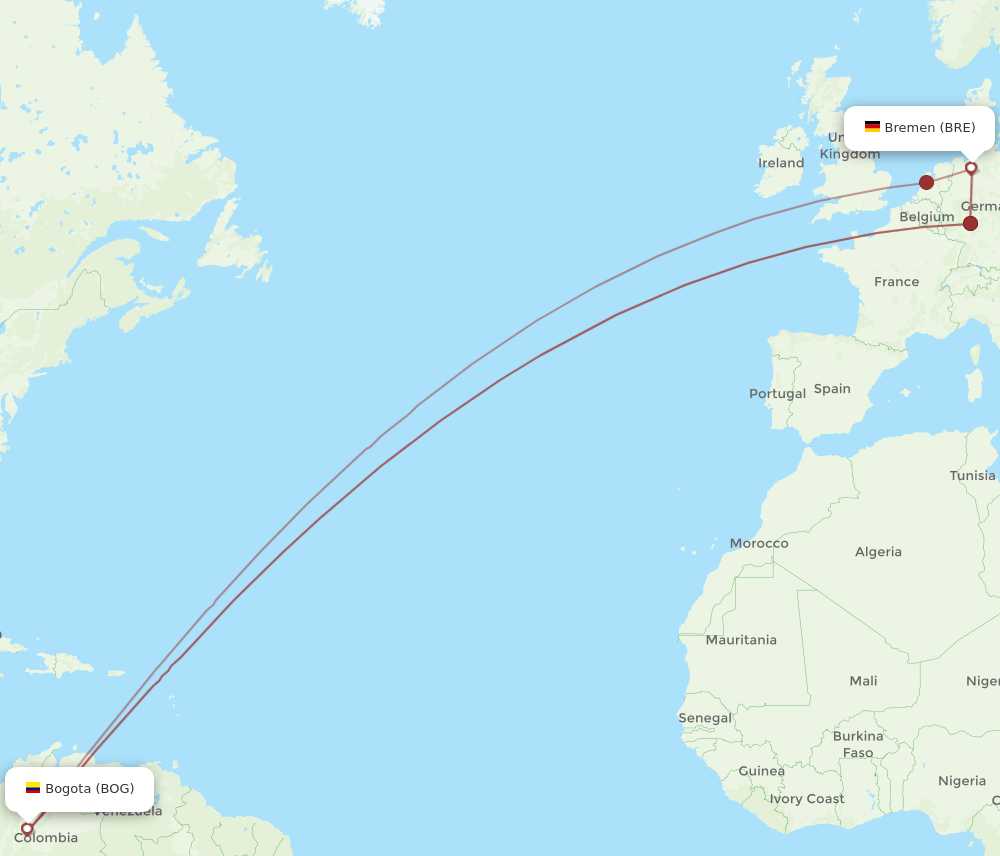 BRE-BOG flight routes