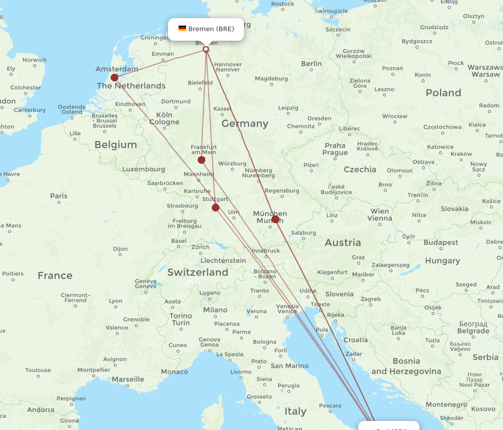 BRE to BRI flights and routes map