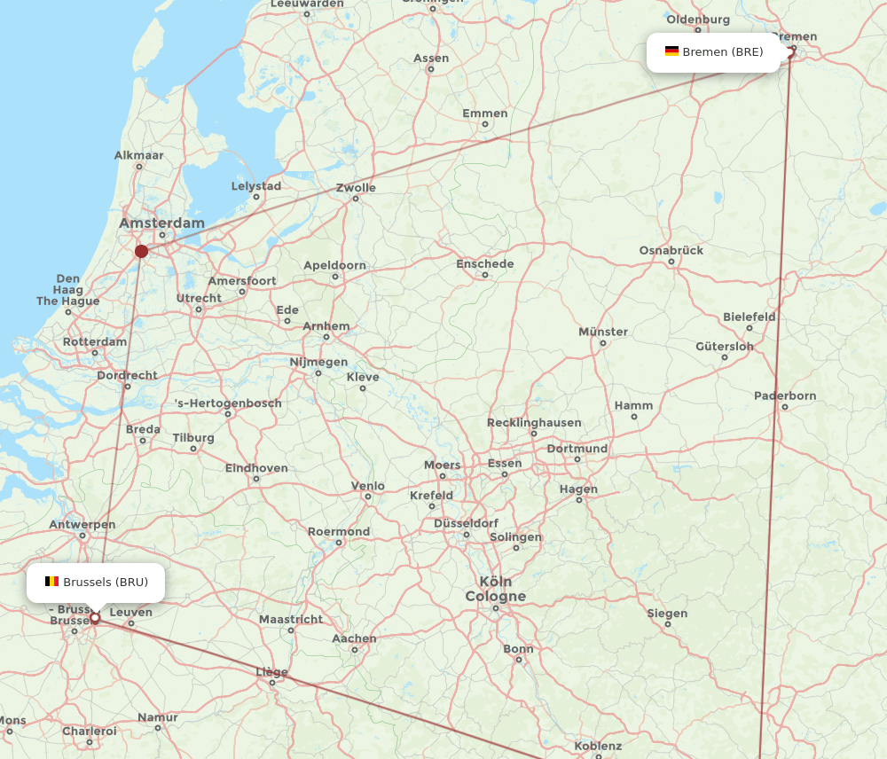 BRE to BRU flights and routes map