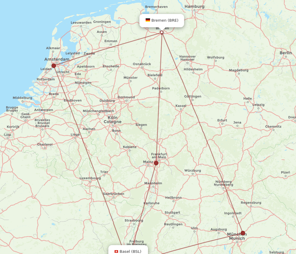 BRE to BSL flights and routes map