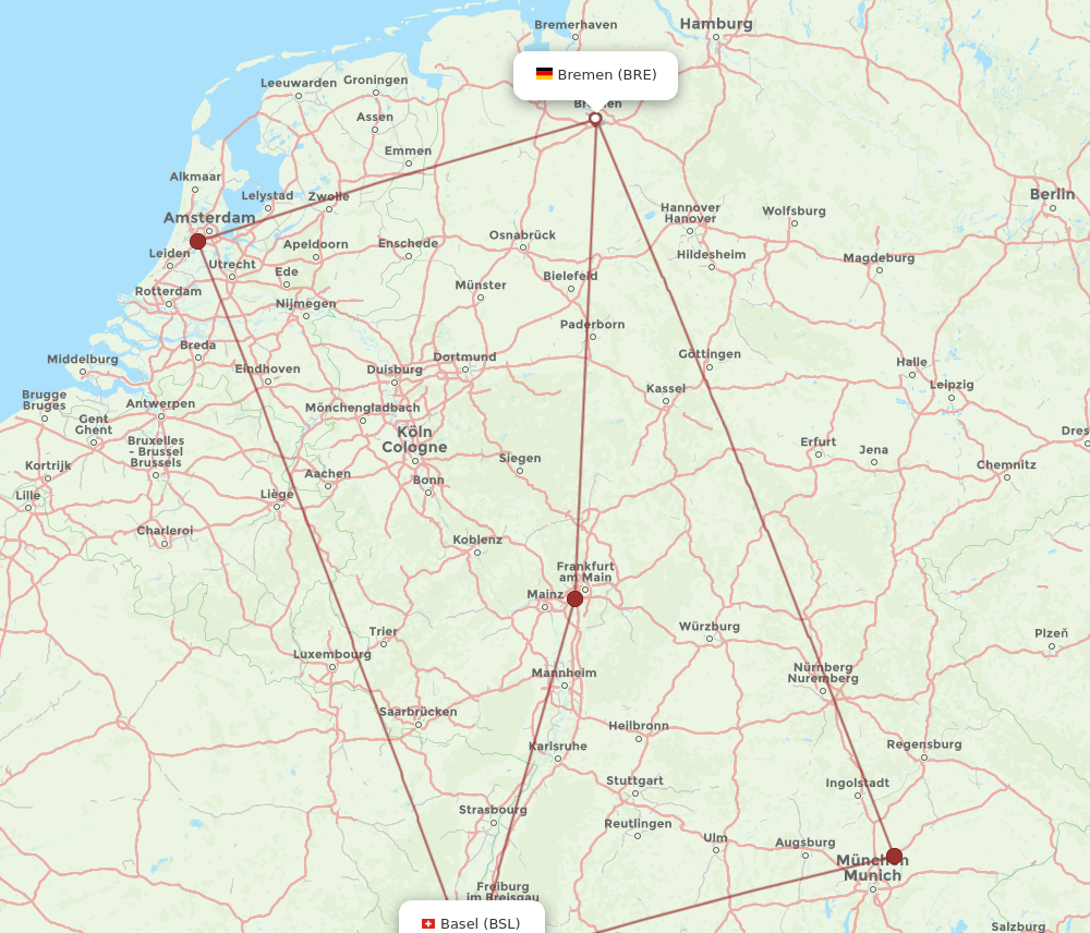 BRE to BSL flights and routes map