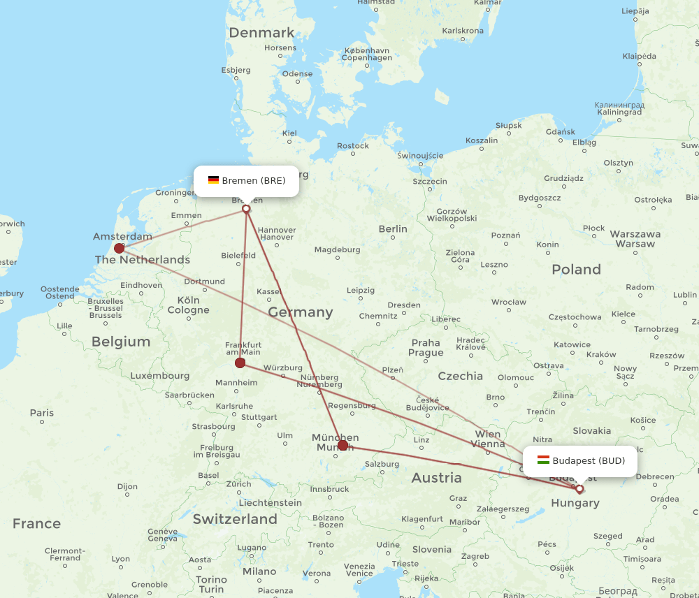BRE-BUD flight routes