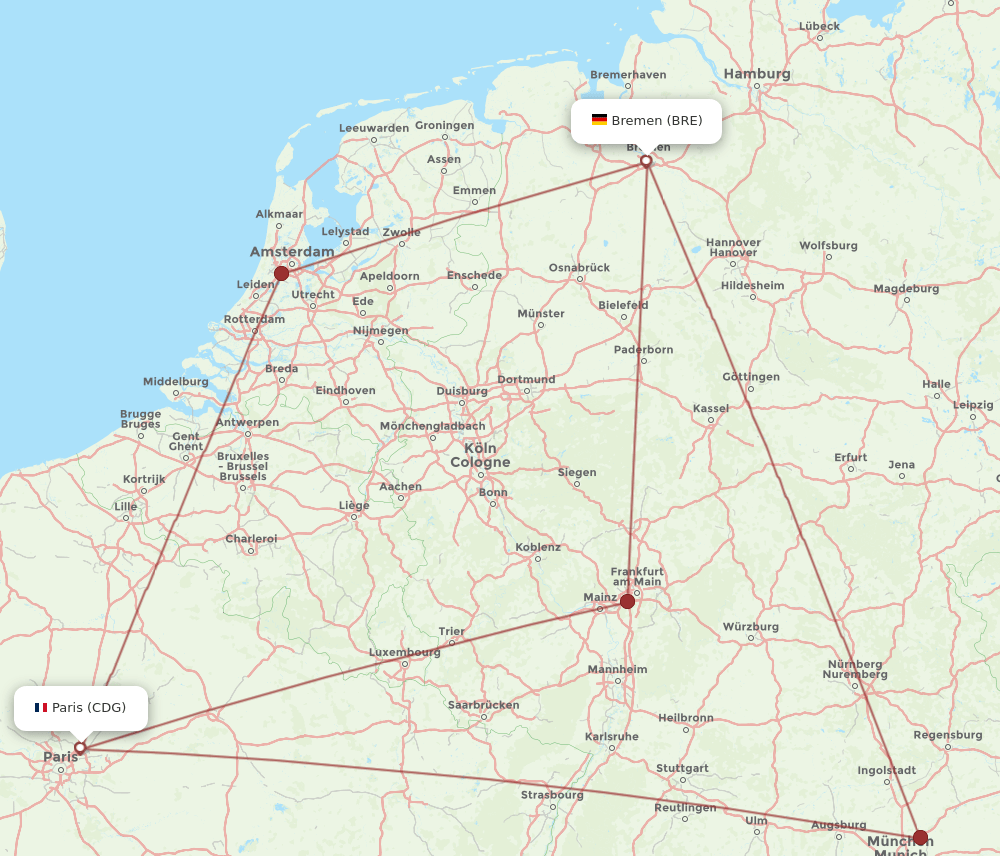 BRE-CDG flight routes