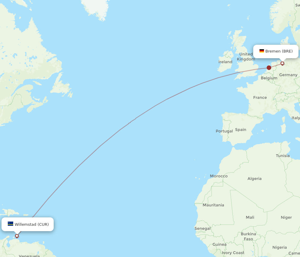 BRE-CUR flight routes