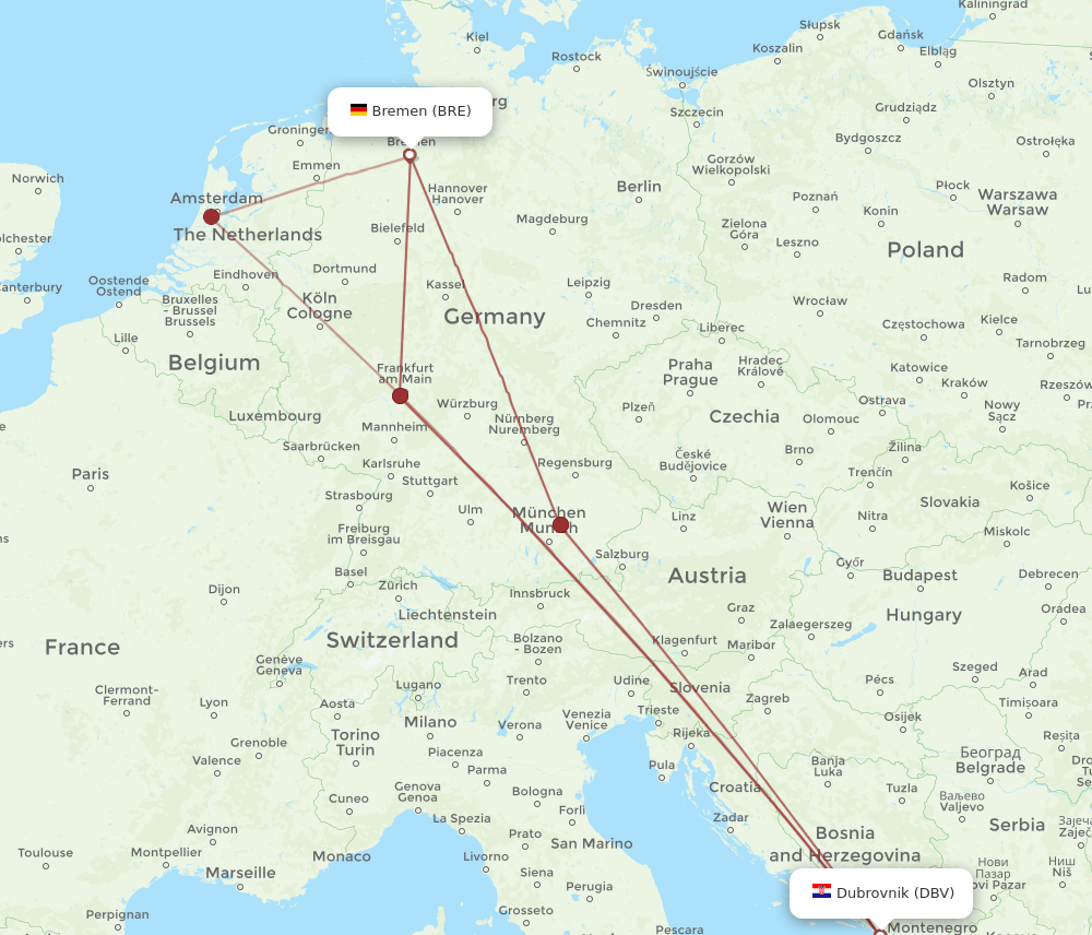 BRE-DBV flight routes