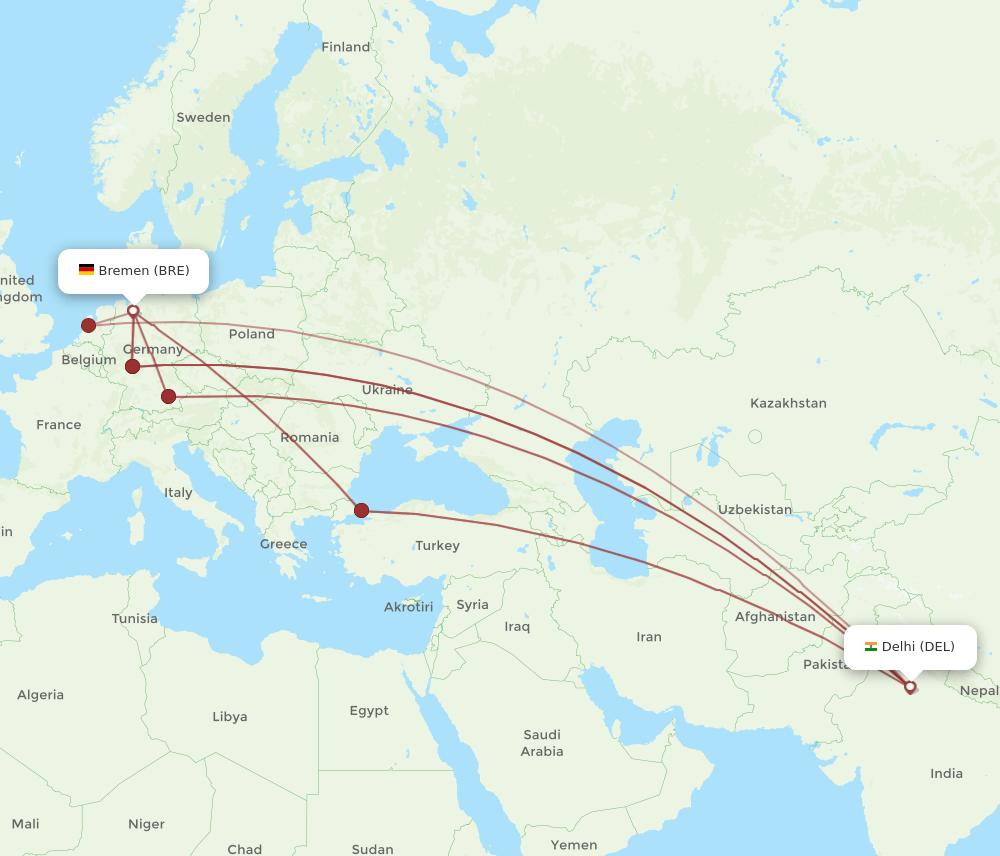 BRE-DEL flight routes