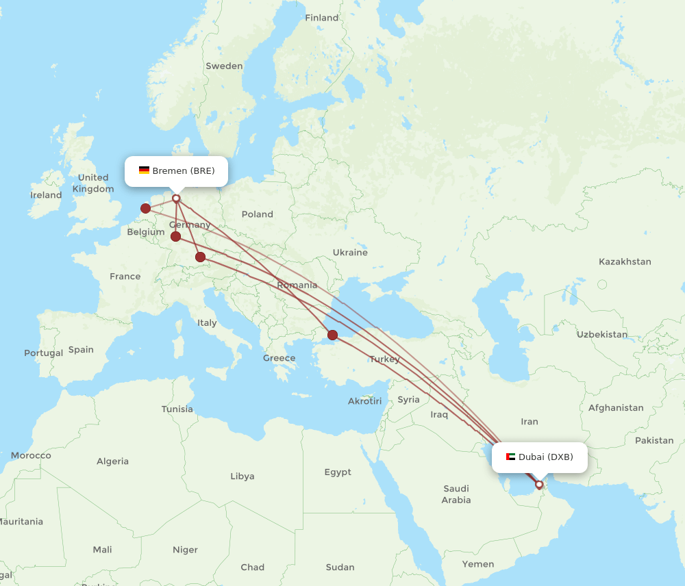 BRE-DXB flight routes