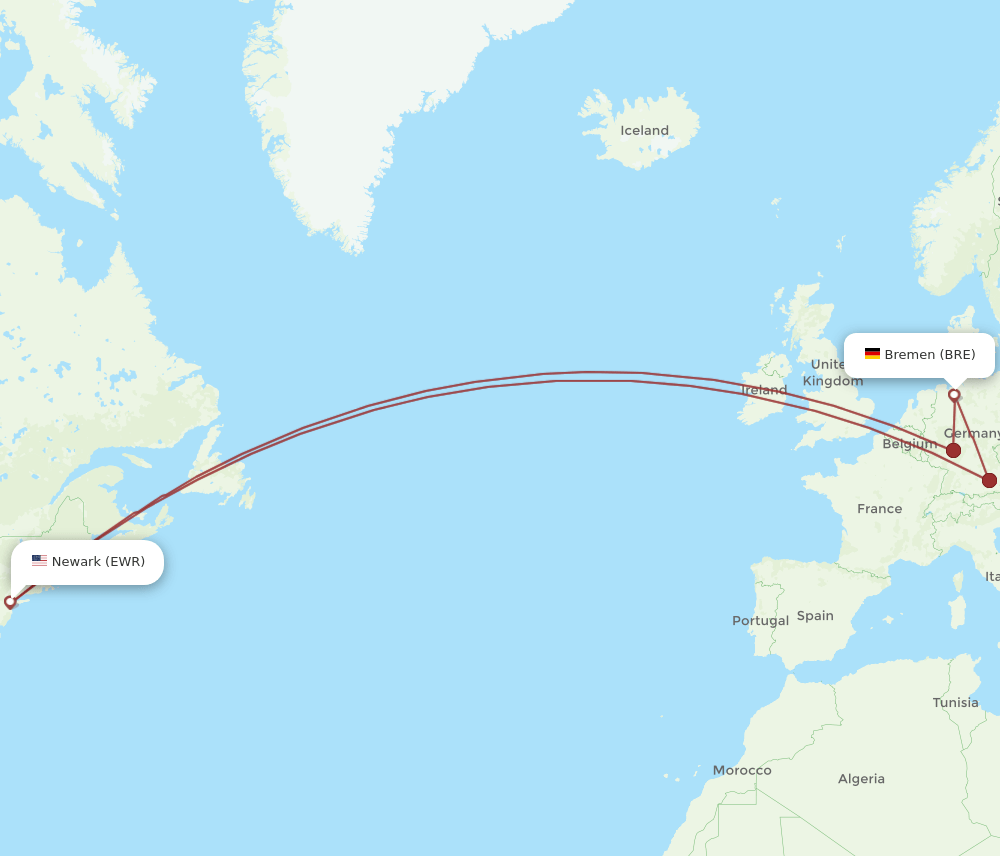 BRE-EWR flight routes